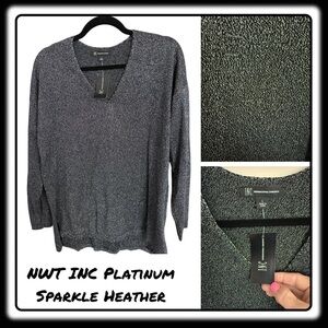 NWT INC Silver Sparkle Heathered V-Neck Sweater Large Get your “Shimmer On”
